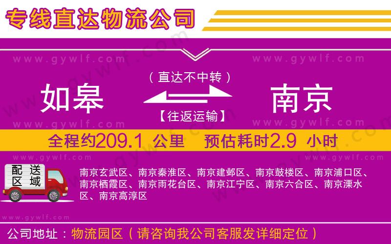 如皋到南京物流公司