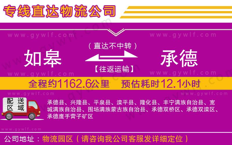 如皋到承德物流公司